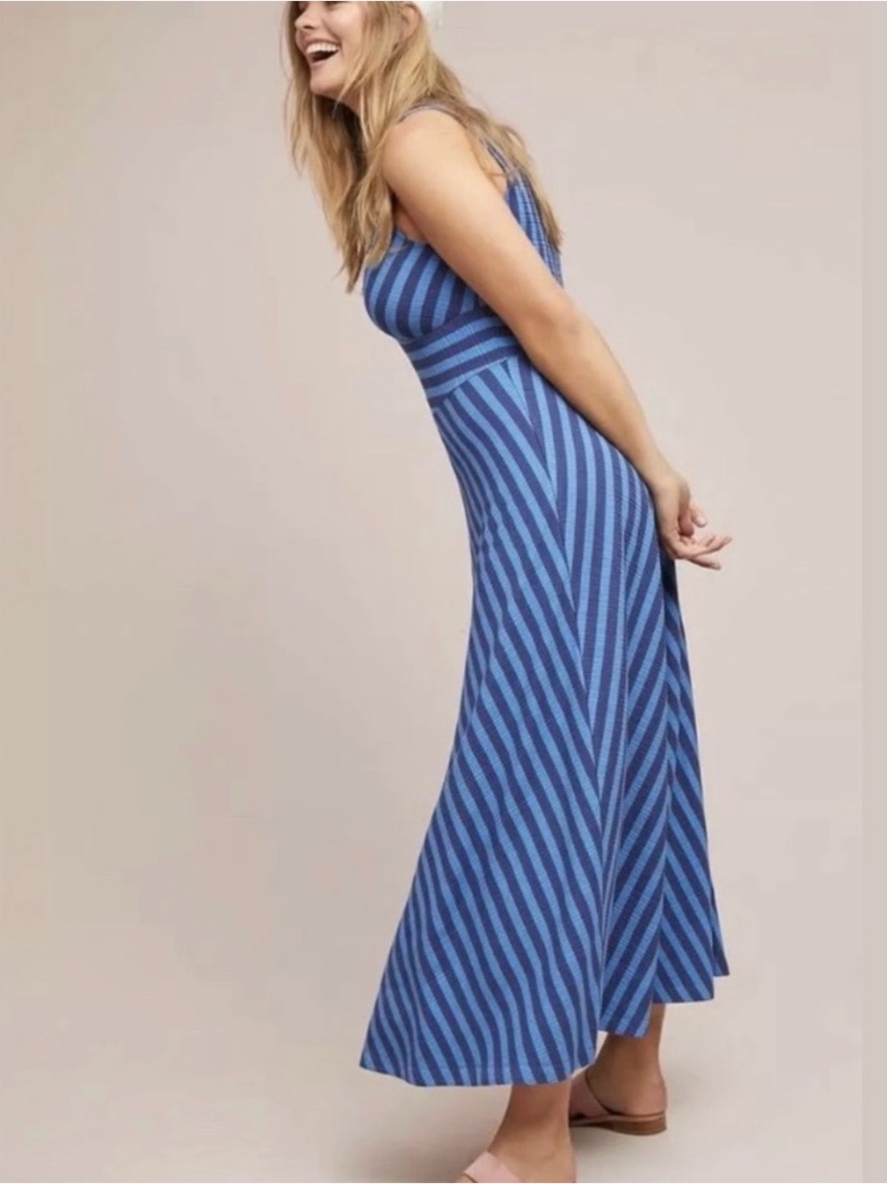 Anthropologie Maeve Bisevo Blue Striped Maxi Dress